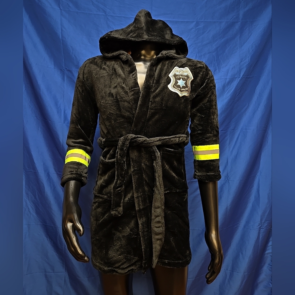 Large Boys Ultra-Plush Soft Hooded Junior Police Officer Cover-Up Robe Black